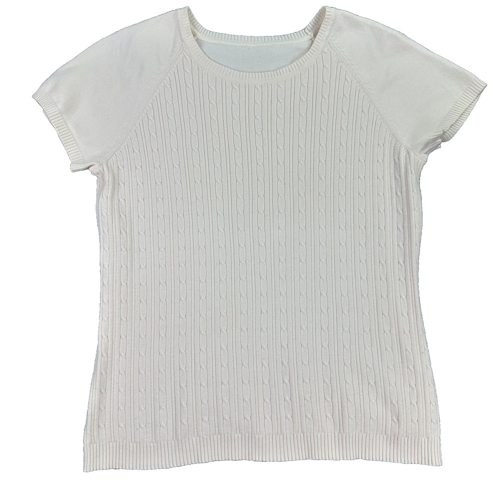 Womens Ribbed short sleeve sweater cable knit petal pink blush pink powder